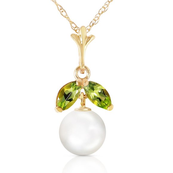 Galaxy Gold Products Jewelry - 14K.  GOLD NECKLACE WITH NATURAL PEARL & PERIDOT